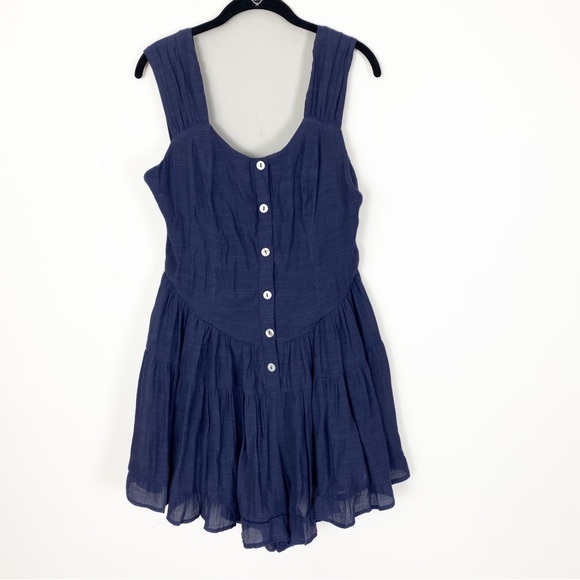 NEW LISTICLE Navy Dusty Blue Gauzy Prairie Style Button Front Romper Large - Picture 2 of 10